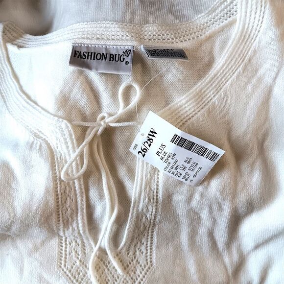 Fashion Bug Sweater Pullover 26/28W Split Front Tie Off White New w/Tags - Picture 6 of 6